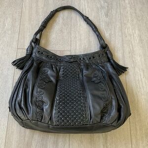 LOCKHEART Rare Black Leather Bag Floral Details